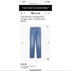 PERFECT VINTAGE MADEWELL JEANS SIZE 32